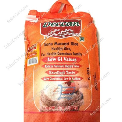 Deccan Low Gi Sona Masoori Rice, 20 Lb