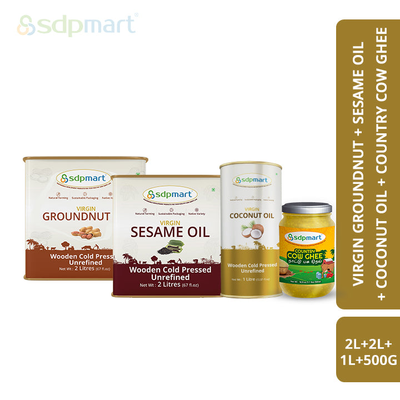 COM 05 -SDPMart Premium Virgin Sesame Oil 2L & Groundnut Oil 2L & CoconutOil 1L & Ghee 500 ml