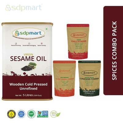 SDPMart 5L Sesame Oil + Turmeric + Coriander + Chilli Powders