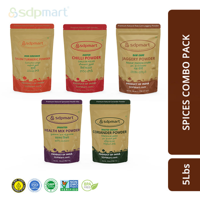 Spices Combo Pack - Turmeric / Chilli / Coriander / Healthmix / Raw Sugar