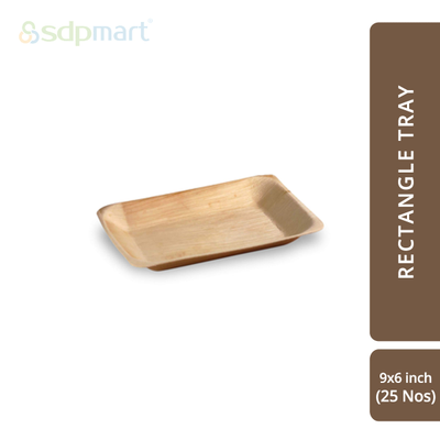 SDPMart Premium Palm Leaf Plate Rectangle Tray 9X6 INCH