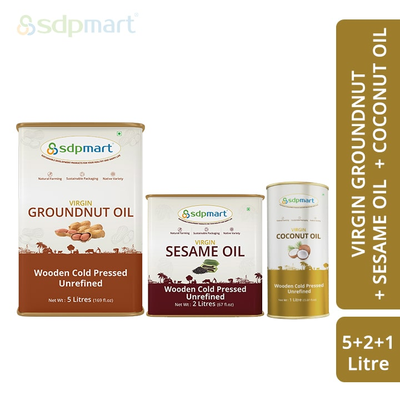 COM 04 - SDPMart Premium Virgin Groundnut Oil 5 Liter & Sesame Oil 2 Liter & Coconut Oil 1 Liter